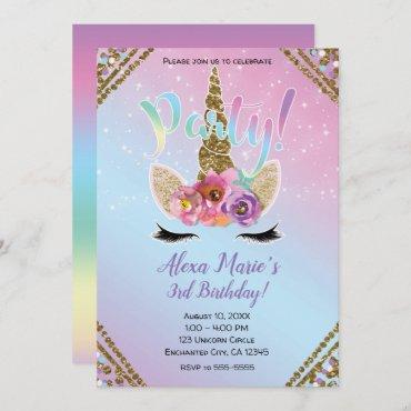 Floral Unicorn Horn Rainbow Sparkle Birthday Party