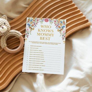 Floral Who Knows Mommy Best Baby Shower Game Card