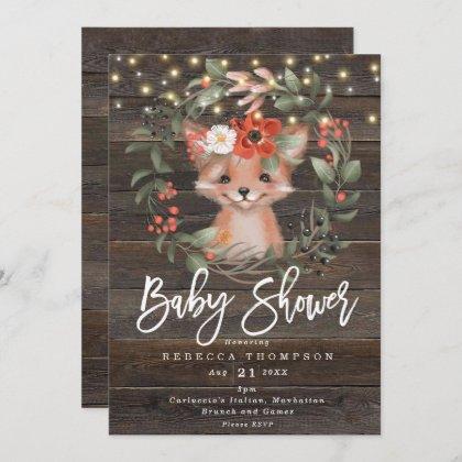 florals and cute fox boho modern baby shower invitation