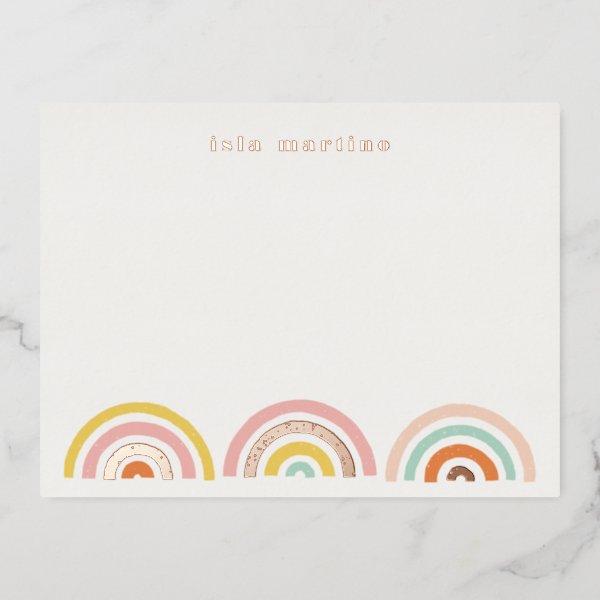 Foil Stamped Rainbows Stationery Card - Tangerine