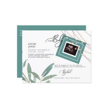 Foliage & Lights Ultrasound Teal Baby Shower   Postcard