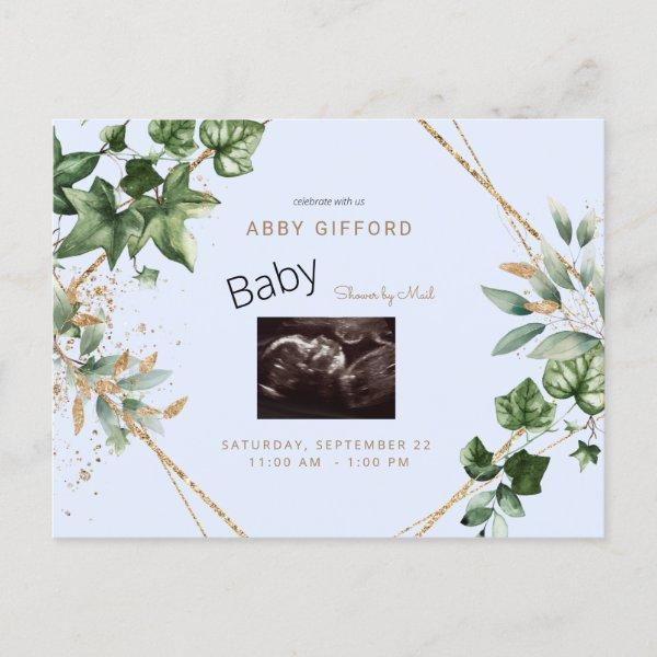 Foliage Ultrasound Gold & Blue Baby Shower by Mail  Postcard