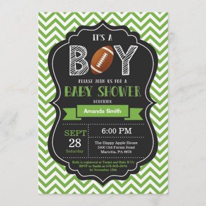 Football Baby Shower Invitation Boy Green Chevron