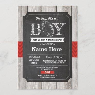 Football Baby Shower Rugby Sports Red Invite