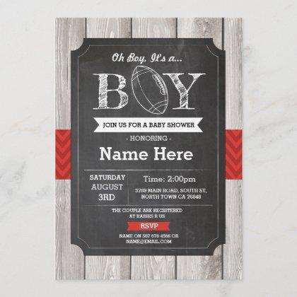 Football Baby Shower Rugby Sports Red Invite