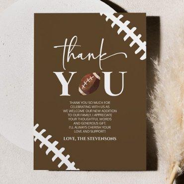 Football Oh Boy Brown White Baby Shower Thank You Card