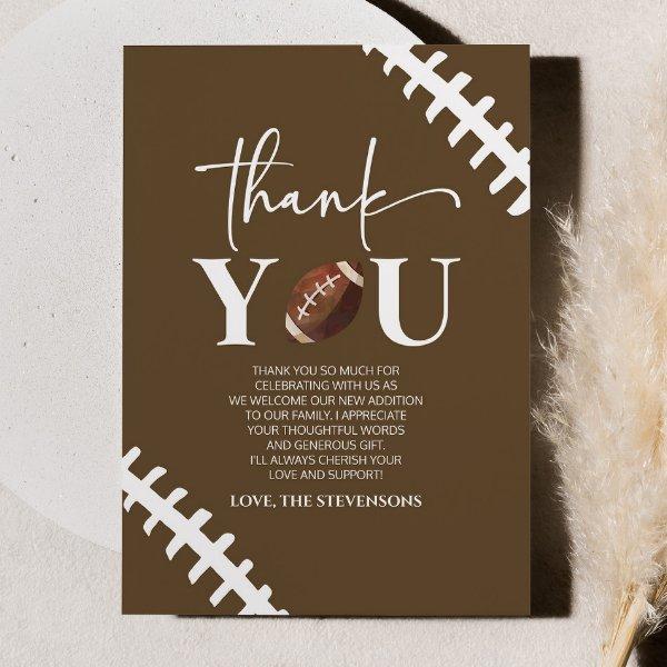 Football Oh Boy Brown White Baby Shower Thank You Card