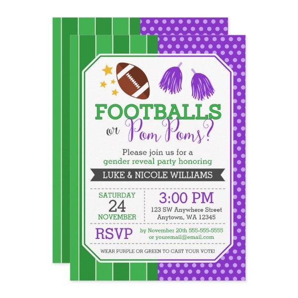 Footballs or Pom Poms Purple Gender Reveal Party