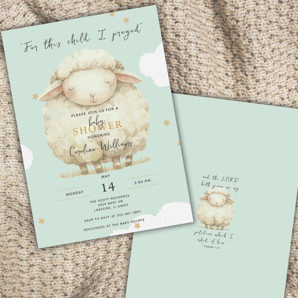 For This Child I Prayed Scripture Baby Lamb Green