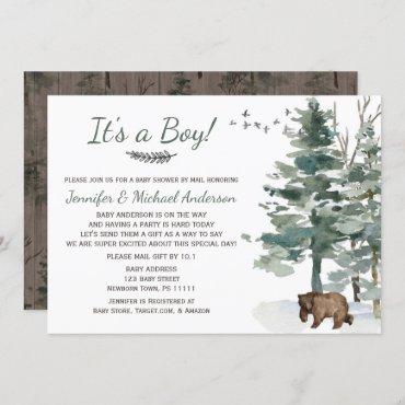 Forest Adventure Boy Bear Baby Shower By Mail Invitation
