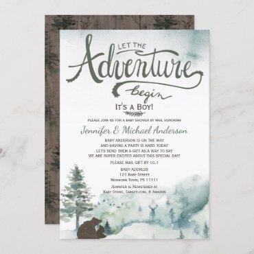 Forest Adventure Boy Bear Deer Baby Shower By Mail Invitation