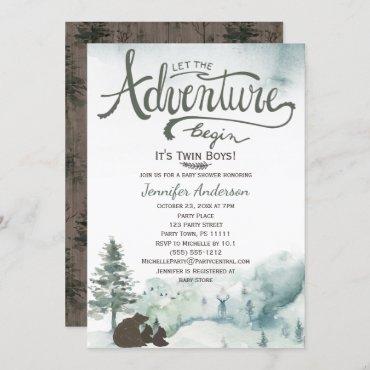Forest Adventure Boy Country Twin Boys Baby Shower Invitation