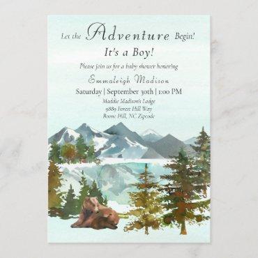 Forest Adventure Boy Rustic Bears Baby Shower Invitation