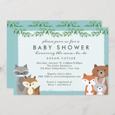 Forest Animals, Blue Boy Baby Shower Invitation