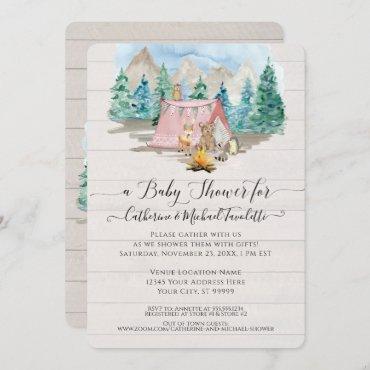 Forest Animals Deer Bear Floral Rustic Baby Shower Invitation
