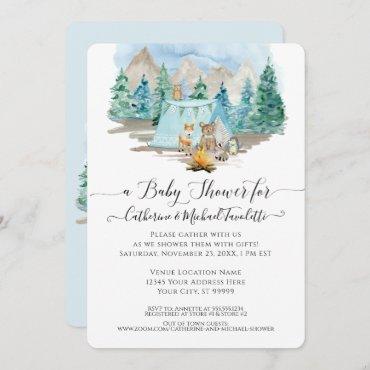 Forest Animals Deer Bear Watercolor Baby Shower In Invitation