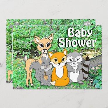 Forest Animals Woodland Creatures Baby Shower Invitation