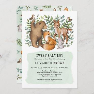 Forest Fable Woodland Animals Boy Baby Shower Invitation