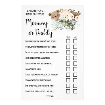 Forest Mom or Dad Baby Shower bilingual game card Flyer