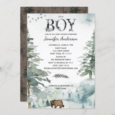 Forest Mountain Boy Country Bear Deer Baby Shower Invitation