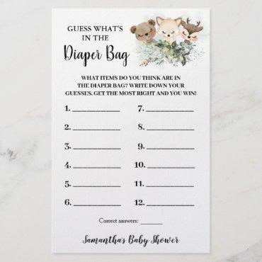 Forest Whats in the Diaper Bag Shower Game card Flyer