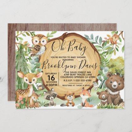 Forest Woodland Animal Baby Shower  Invitation