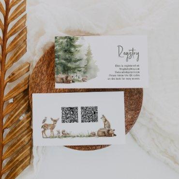Forest Woodland Animals Baby Registry QR Codes Enclosure Card