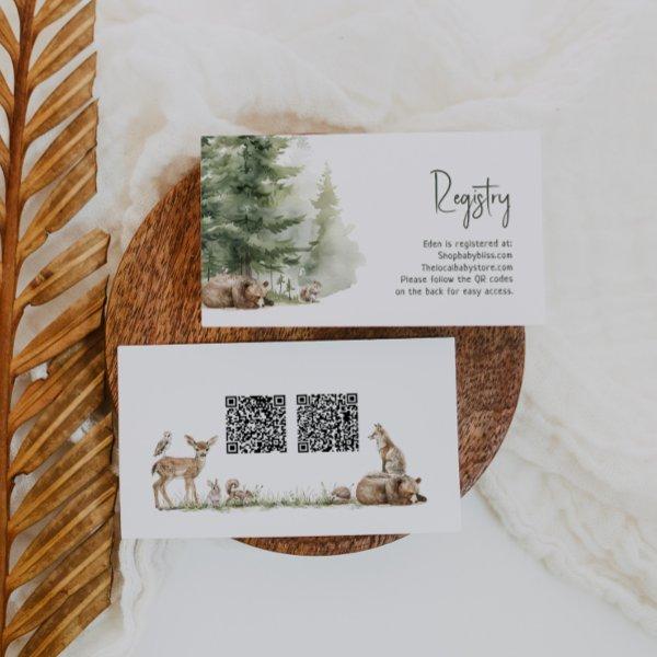 Forest Woodland Animals Baby Registry QR Codes Enclosure Card