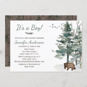 Forest Woodland Country Bear Boy Baby Shower Invitation