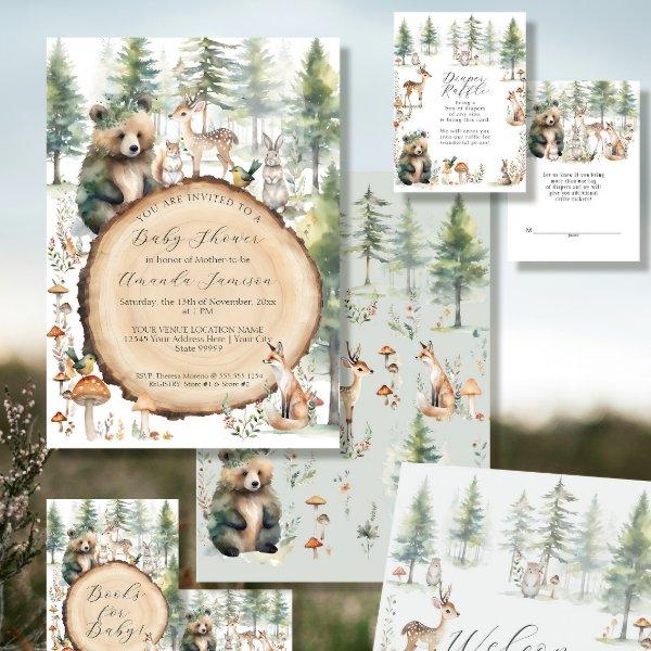 Forest Woodland Cute Animals Bear Deer