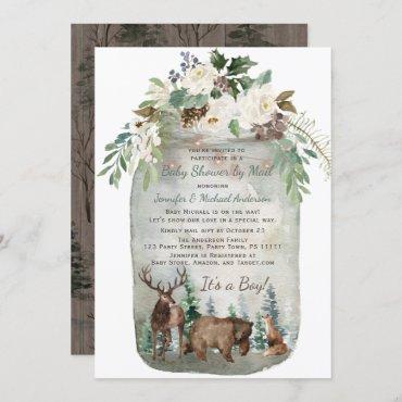 Forest Woodland Mason Jar Baby Shower By Mail Invitation