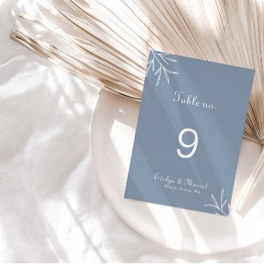 Formal Minimal Dusty Blue Wedding  Table Number