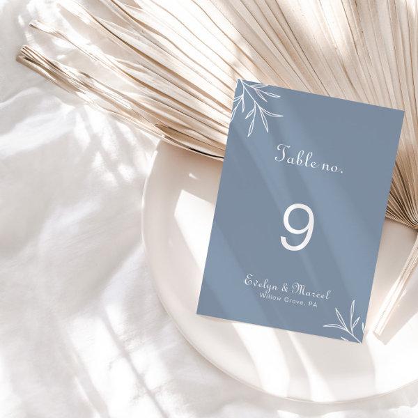 Formal Minimal Dusty Blue Wedding  Table Number