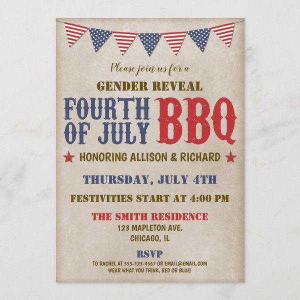 Fourth of July gender reveal red white blue rustic