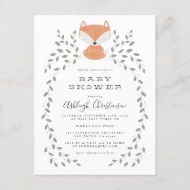 Fox Cub Rustic Woodland Baby Shower Invitation Postcard