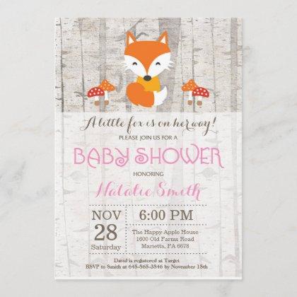 Fox Girl Baby Shower Invitation Rustic Woodland