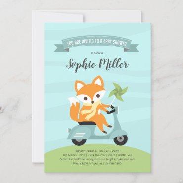 Fox on Scooter Baby Shower Invitation