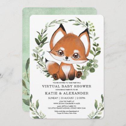 Fox Virtual Baby Shower By Mail Woodland Greenery Invitation
