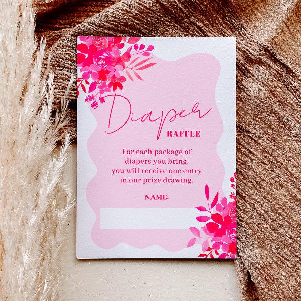 Frame red pink floral baby shower diaper raffle enclosure card