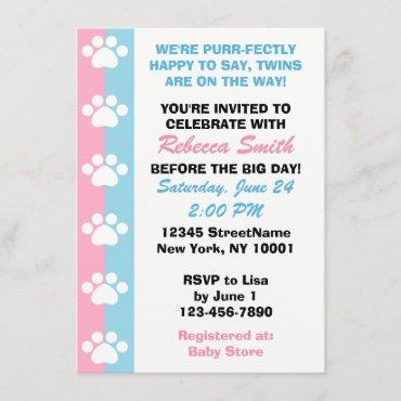 Fraternal Twins - Cat Themed Baby Shower Invites
