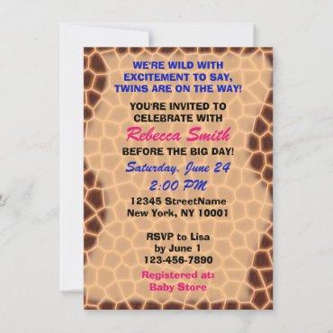 Fraternal Twins Giraffe Themed Baby Shower Invites