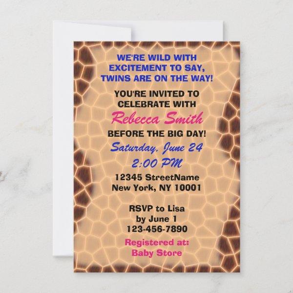 Fraternal Twins Giraffe Themed Baby Shower Invites
