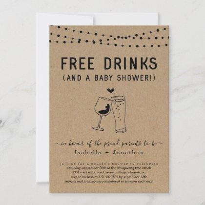 Free Drinks & a Baby Shower Couples Gender Neutral Invitation