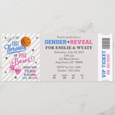 Free Throws or Pink Bows Gender Reveal Ticket Invitation