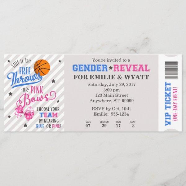 Free Throws or Pink Bows Gender Reveal Ticket
