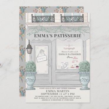 French Bakery Patisserie Paris Gray Baby Shower Invitation