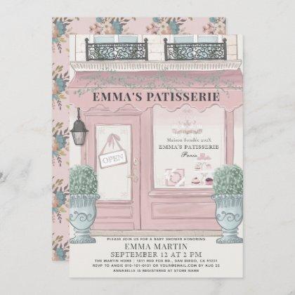 French Bakery Patisserie Paris Pink Baby Shower Invitation