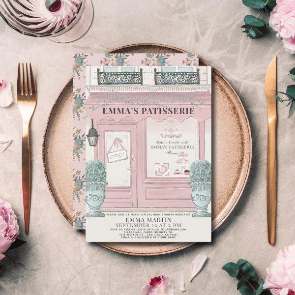 French Bakery Patisserie Pink Virtual Baby Shower