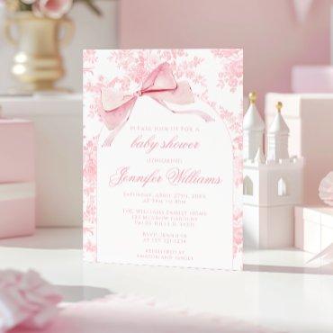 French Pink Toile Floral Bow Boho Baby Girl Shower