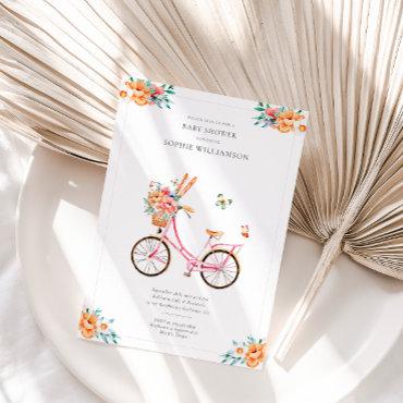 French Pink Vintage Bicycle Baby Shower  Invitatio